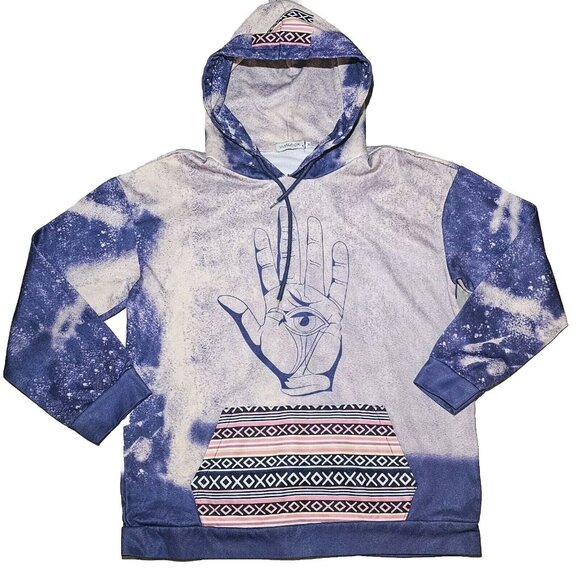 MissLook Mens Pullover Hoodie MEDIUM 3rd Eye Awaken All Over Print Space PURPLE - Picture 1 of 9
